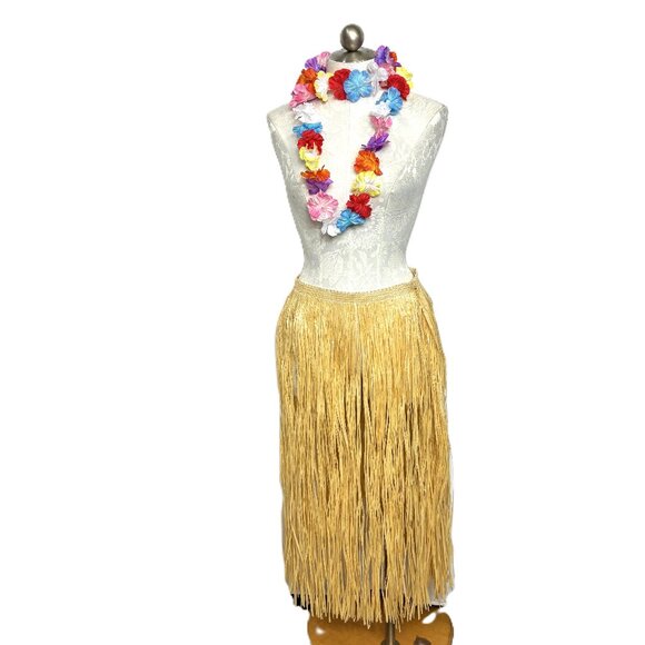 Hula Luau Grass Skirt - Silk Flower Necklace - Headpiece  NWT - NOS - Picture 1 of 9